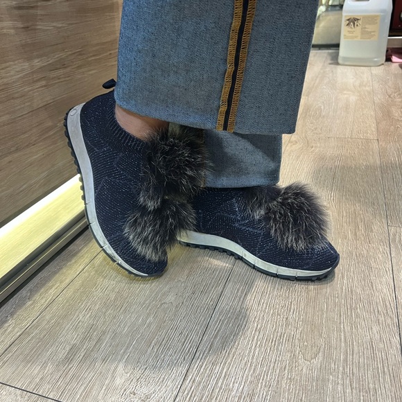 Jimmy Choo Norway Sneaker Blue/Gray Pom Pom Luxury Size EU 37.5/ US 7.5 - Picture 4 of 6